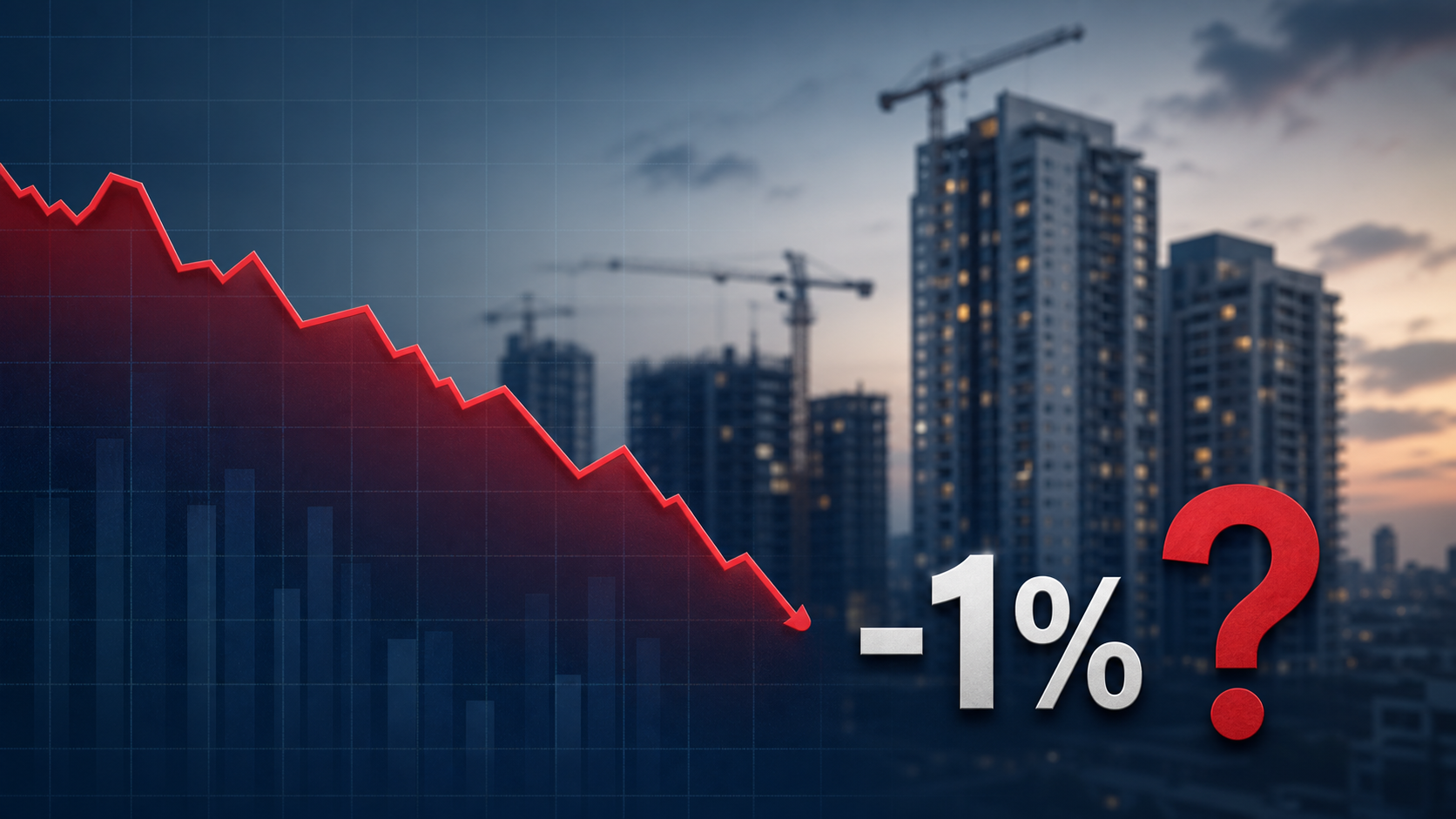גרף מדד מחירי הדיור היורד ב־1% לצד סימן שאלה