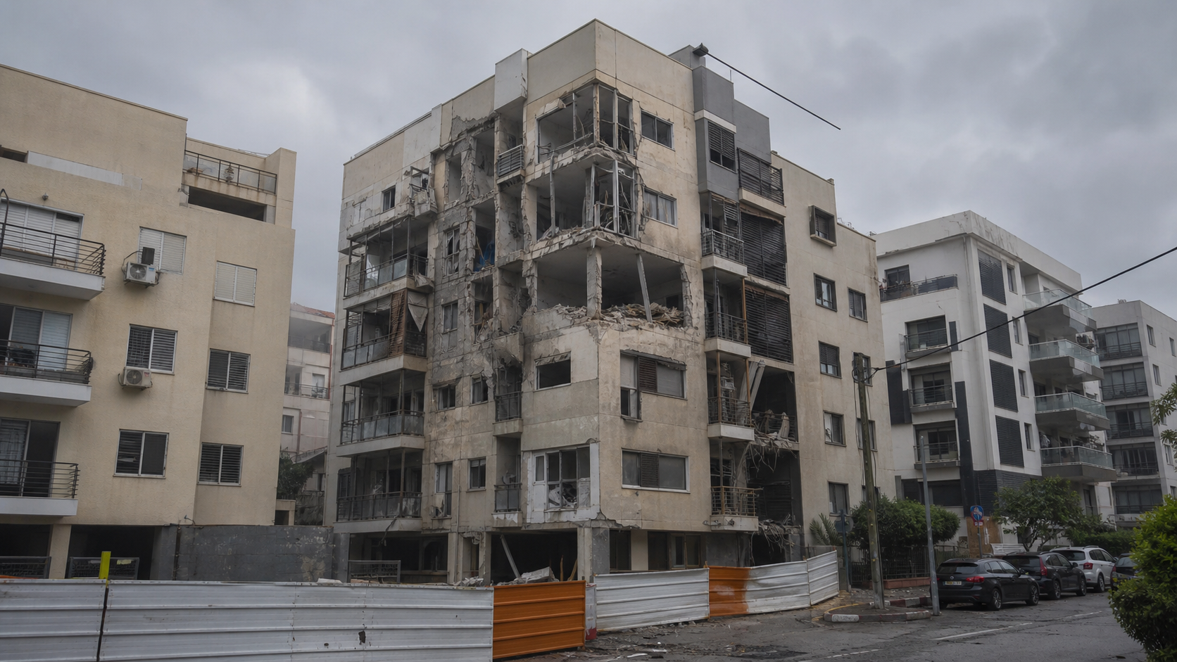 בניין מגורים בישראל שנפגע במלחמה, לצד עבודות שיקום והתחדשות עירונית