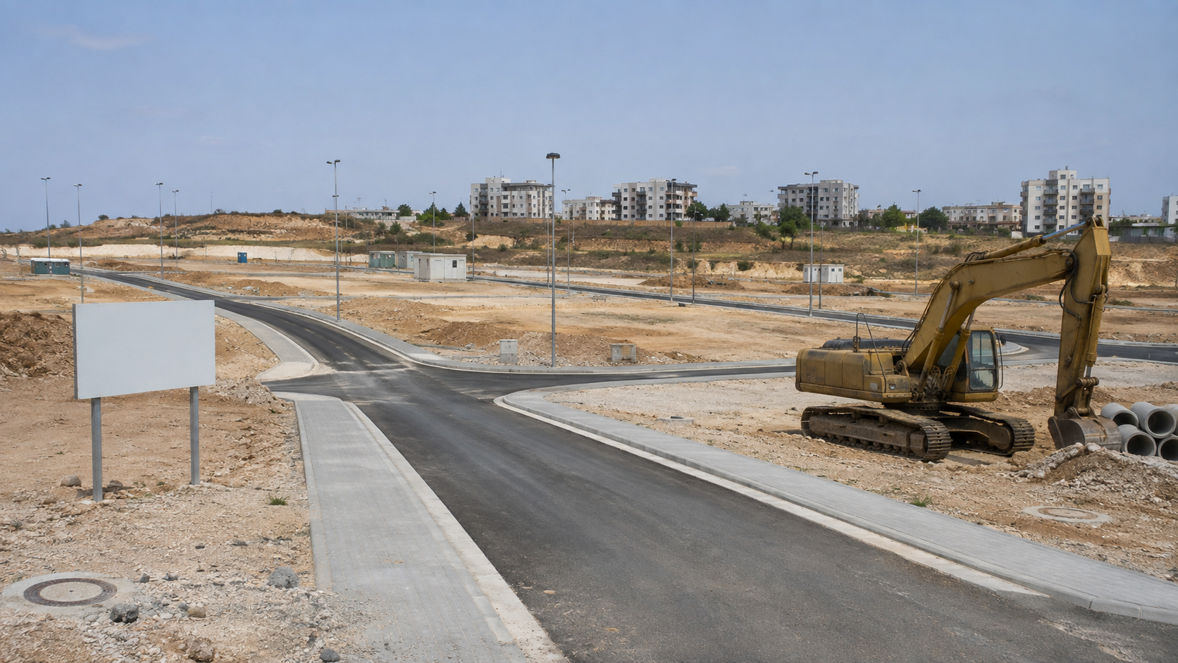 כבישים ותשתיות מוכנים במתחם קרקע ריק הממתין לבנייה